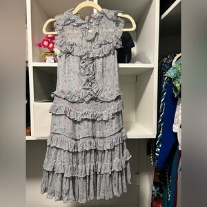 Rebecca Taylor Light Blue Floral Ruffle Midi Dress